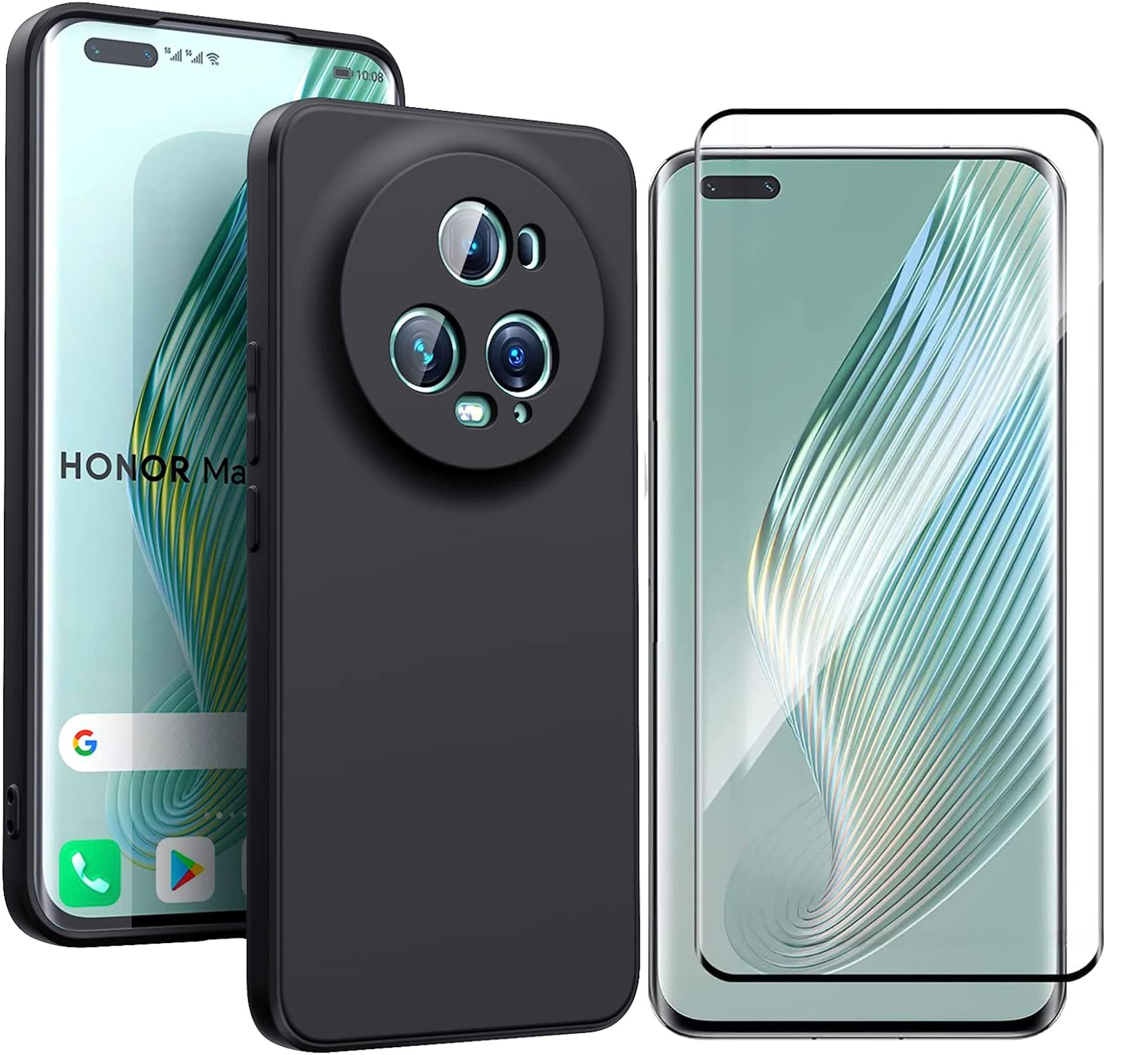 coque-noir-silicone-verre-trempe-honor-magic-5-pro-little-boutik