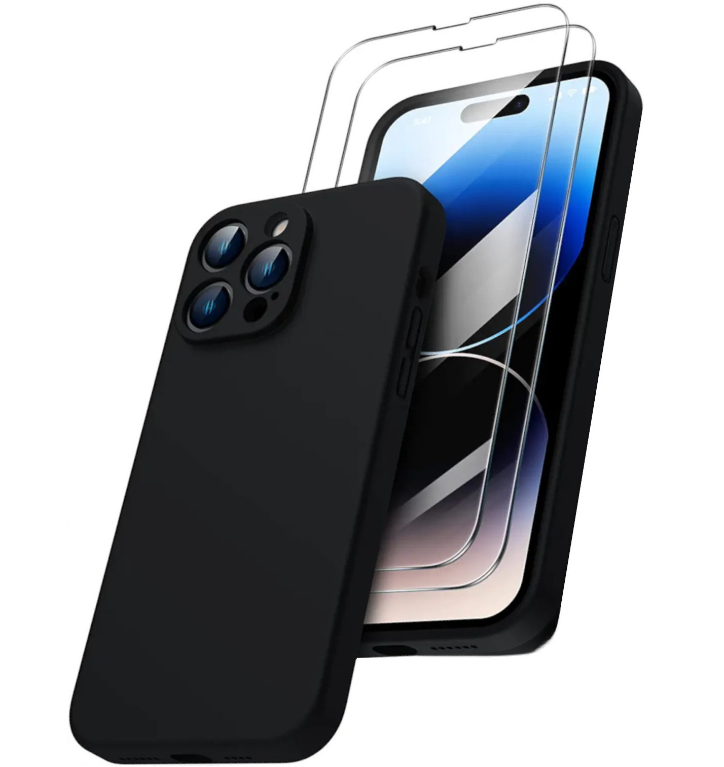 coque-silicone-iphone-14-pro-max-noir-2-verres-trempes-littleboutik