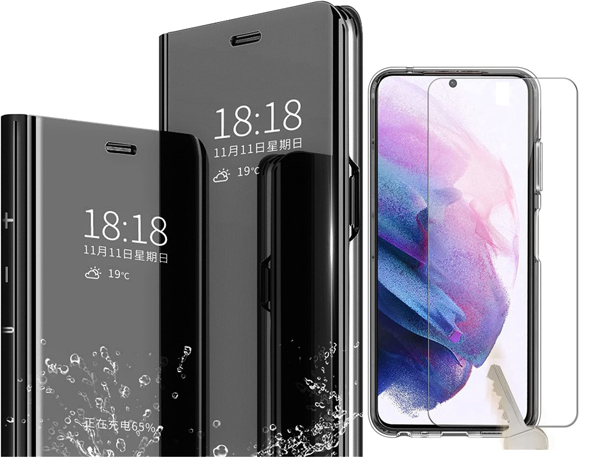 pour-samsung-s22-coque-rabat-mirroir-noir-protection-ecran