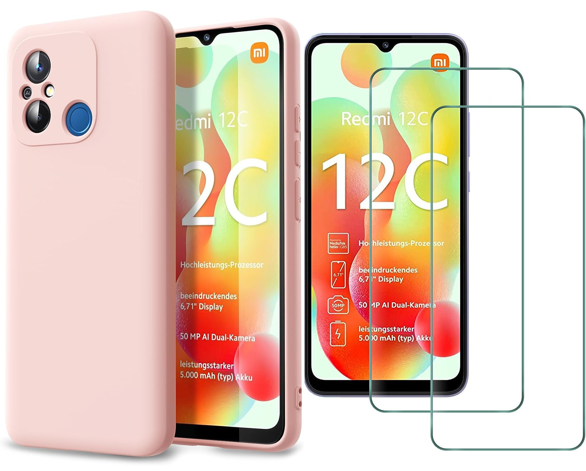 coque-rose-redmi-12c-verres-trempes-x2-little-boutik