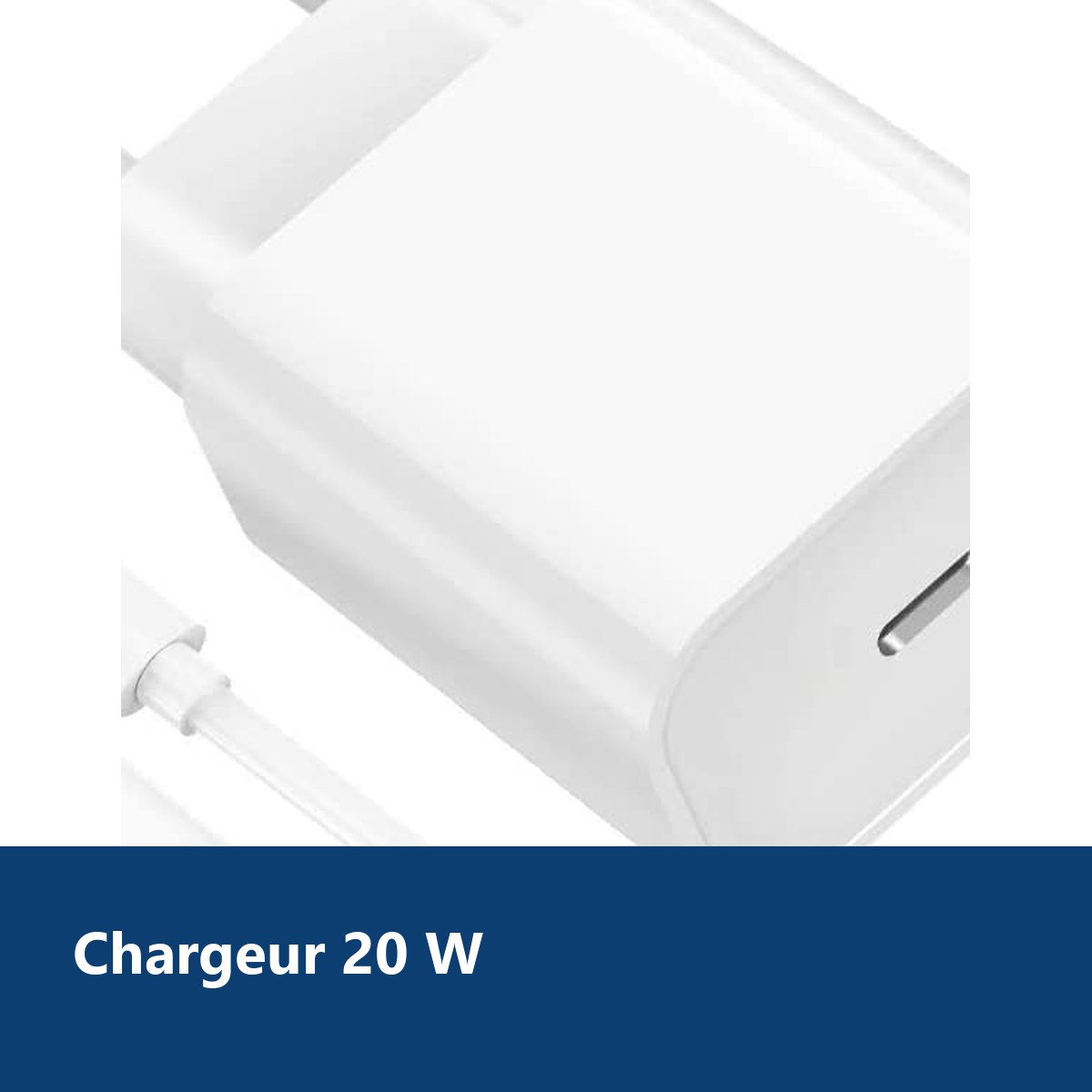 Vue de détail – Chargeur Rapide 20W + Cable USB-C Lightning pour iPhone 13 / 12 / 11 / PRO / MAX / MINI
