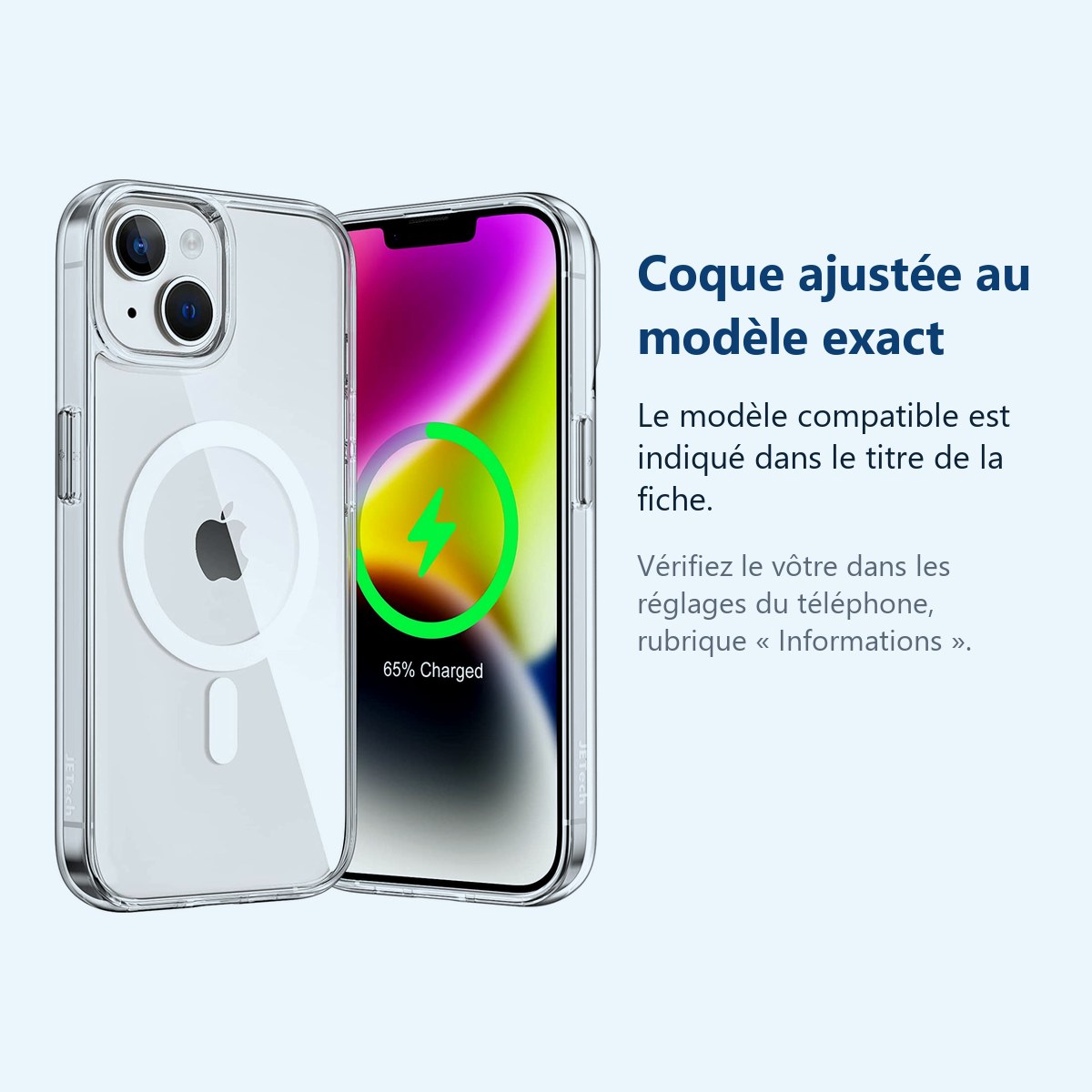 Accessoire ajusté au modèle exact – Coque Silicone Transparente Compatible Magsafe Pour iPhone 14