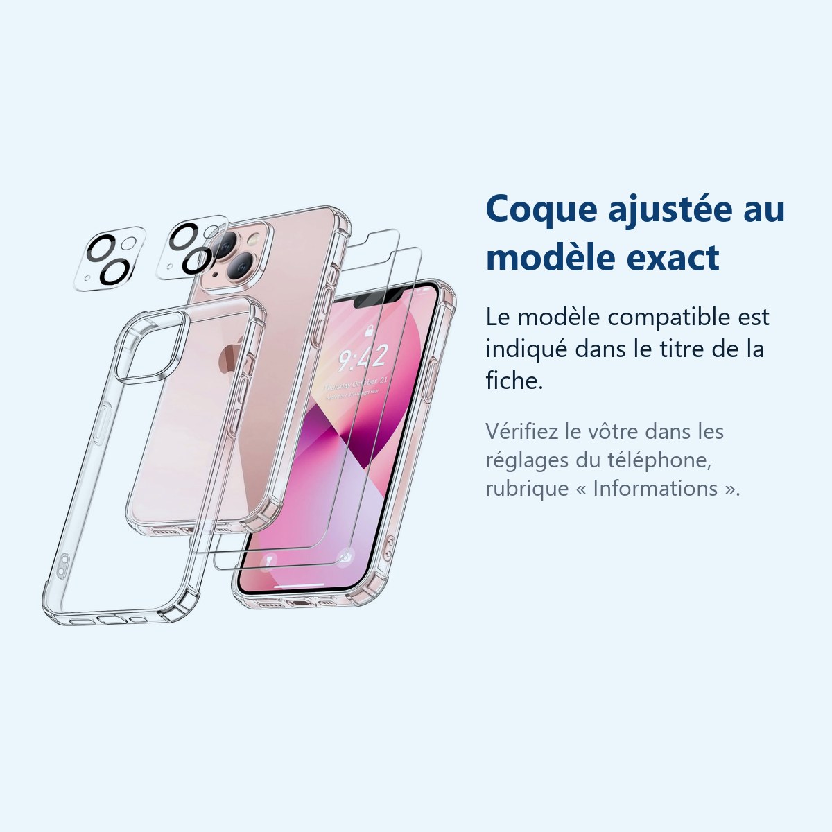 Accessoire ajusté au modèle exact – Coque Silicone Transparente Angles Renforces + Verres Trempes et Protections Camera Arrie