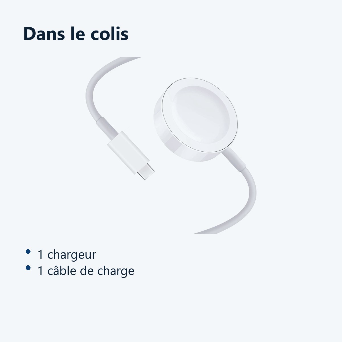 Contenu du colis – Chargeur Blanc Rapide pour Watch et Cable de Charge Rapide USB‑C