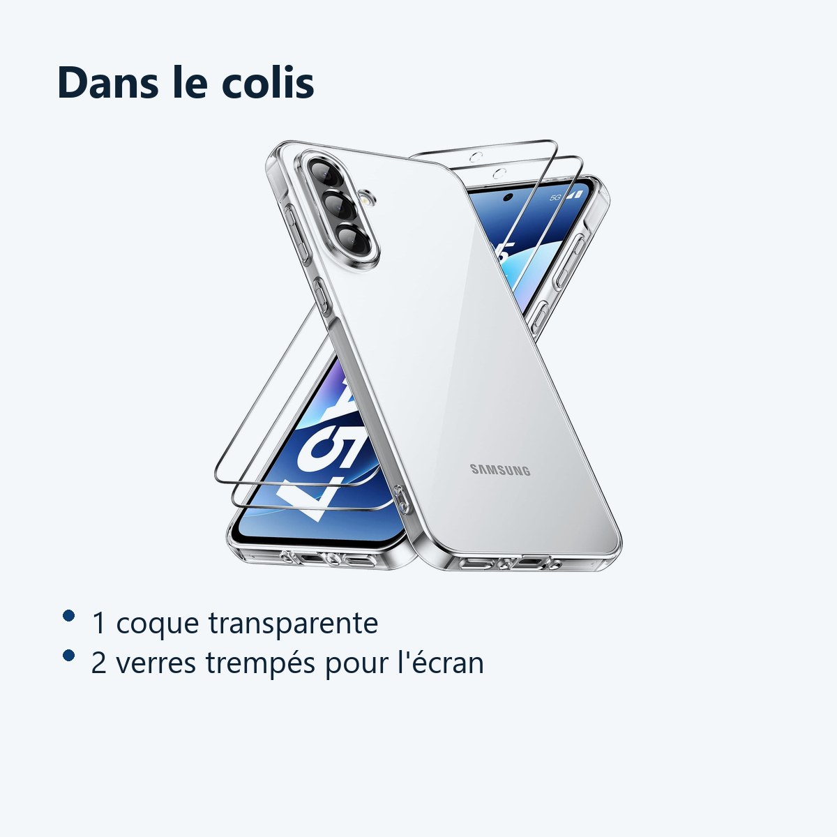 Contenu du colis – Coque Silicone Transparente + 2 Verres Trempes Pour Samsung Galaxy A57 5G