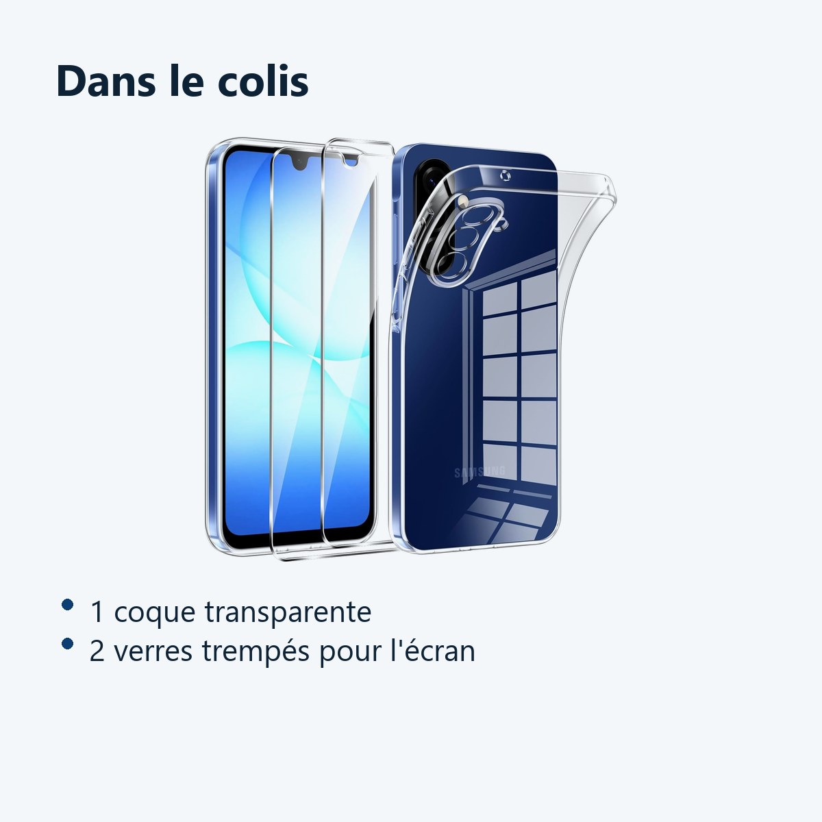Contenu du colis – Coque Silicone Transparente + 2 Verres Trempes Pour Samsung Galaxy A17