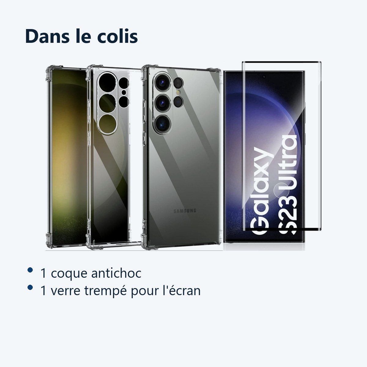 Contenu du colis – Coque antichoc pour Samsung Galaxy S23 Ultra (6,8 pouces) et Verre Trempé Film Protection Ecran