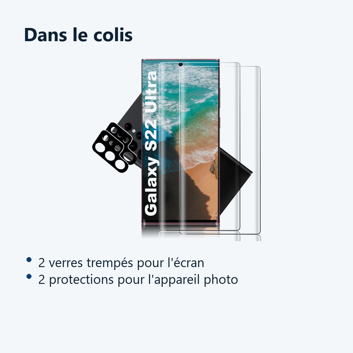 Contenu du colis – Verres Trempes et Protections Camera Arriere X2 Pour Samsung Galaxy S22 Ultra
