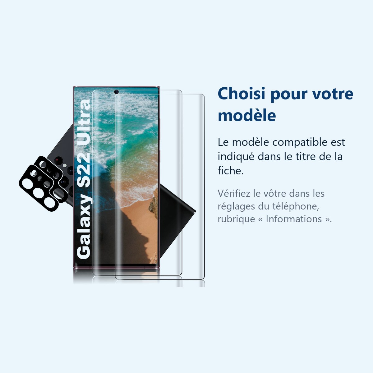 Accessoire ajusté au modèle exact – Verres Trempes et Protections Camera Arriere X2 Pour Samsung Galaxy S22 Ultra