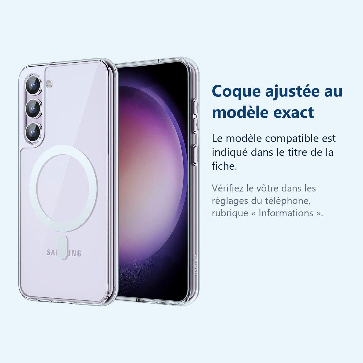 Accessoire ajusté au modèle exact – Coque Silicone Transparente Compatible Magsafe Pour Samsung Galaxy S23 Plus