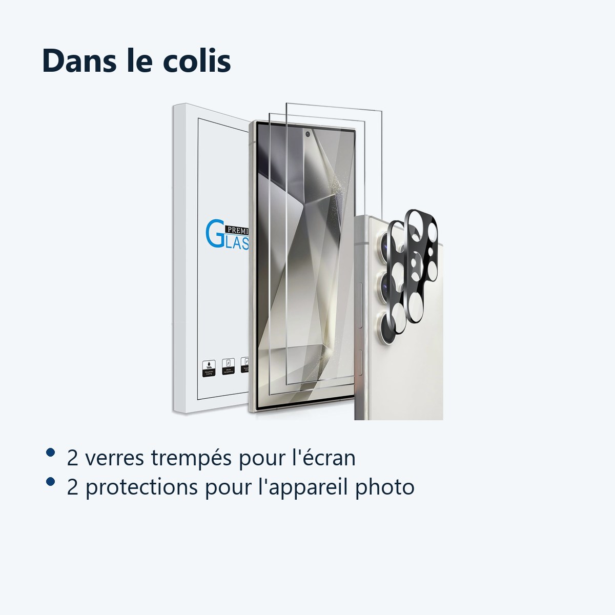 Contenu du colis – Verres Trempes et Protections Camera Arriere X2 Pour Samsung Galaxy S24 Ultra