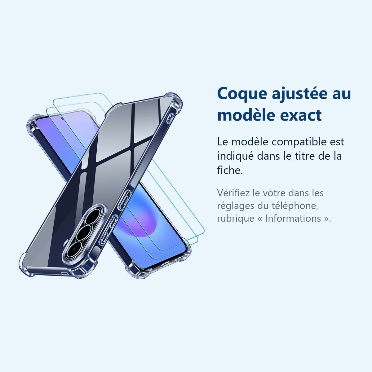 Accessoire ajusté au modèle exact – Coque Pour Samsung Galaxy A57 5G Silicone Transparente Angles Renforces + 2 Verres Trempe