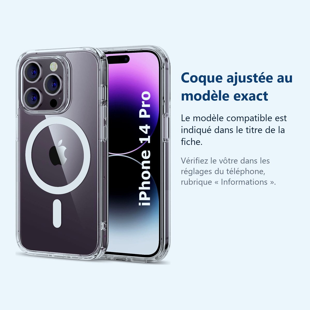 Accessoire ajusté au modèle exact – Coque Silicone Transparente Compatible Magsafe Pour iPhone 14 Pro