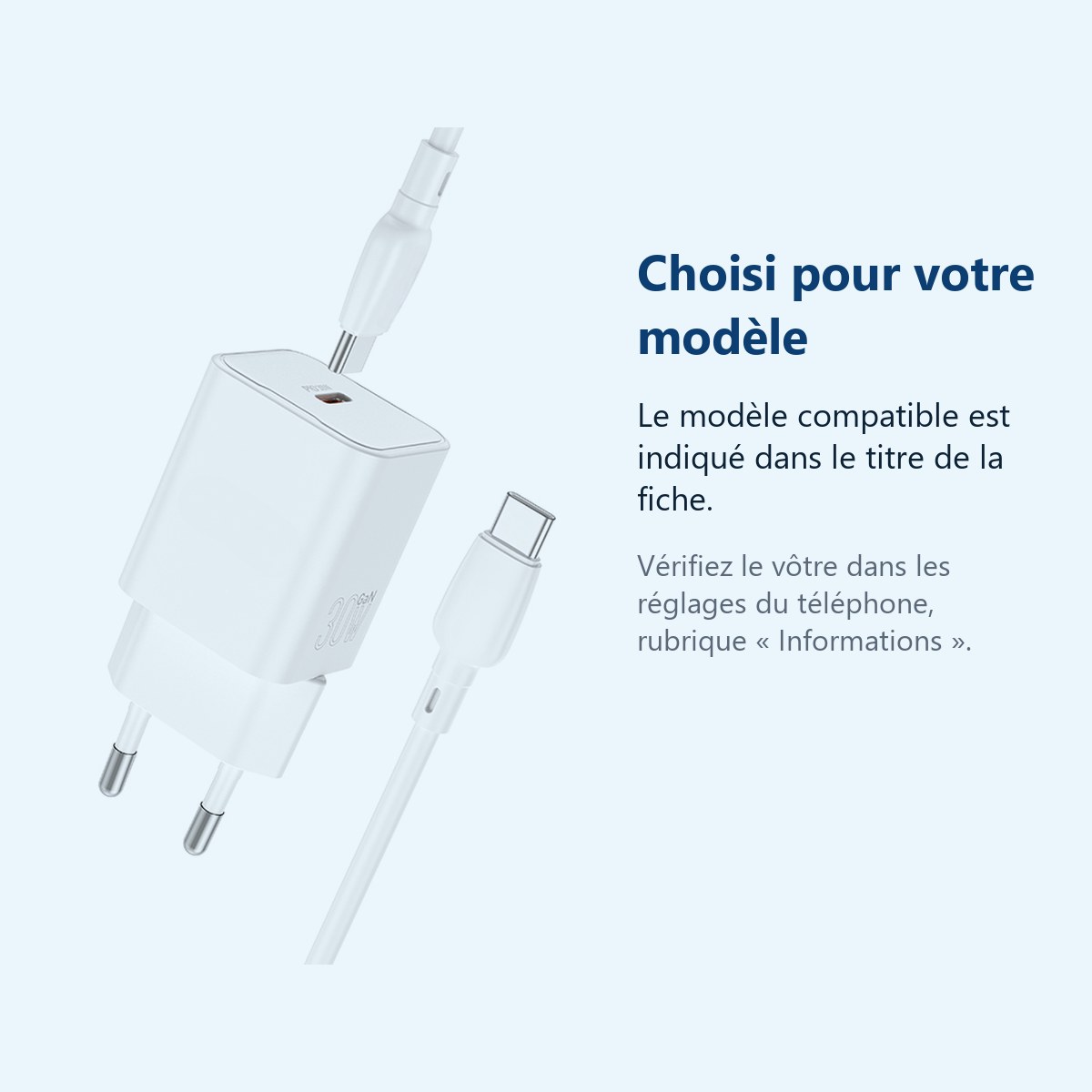 Accessoire ajusté au modèle exact – Chargeur Rapide 30W + Cable USB-C Blanc pour iPhone 16 / 16 PLUS / 16 PRO / 16 PRO MAX /