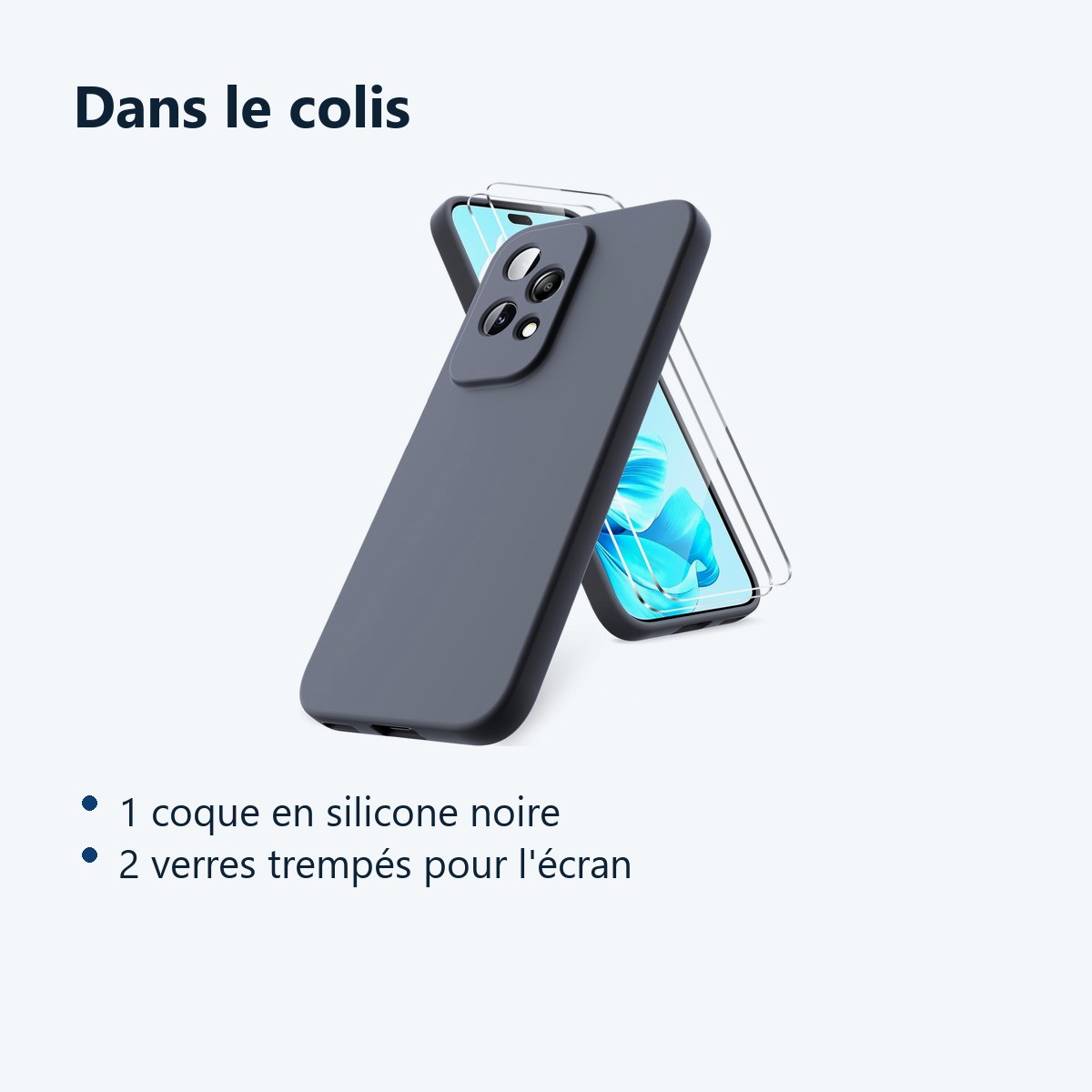 Contenu du colis – Coque Silicone Noir + 2 Verres Trempes Pour Honor 200 Lite
