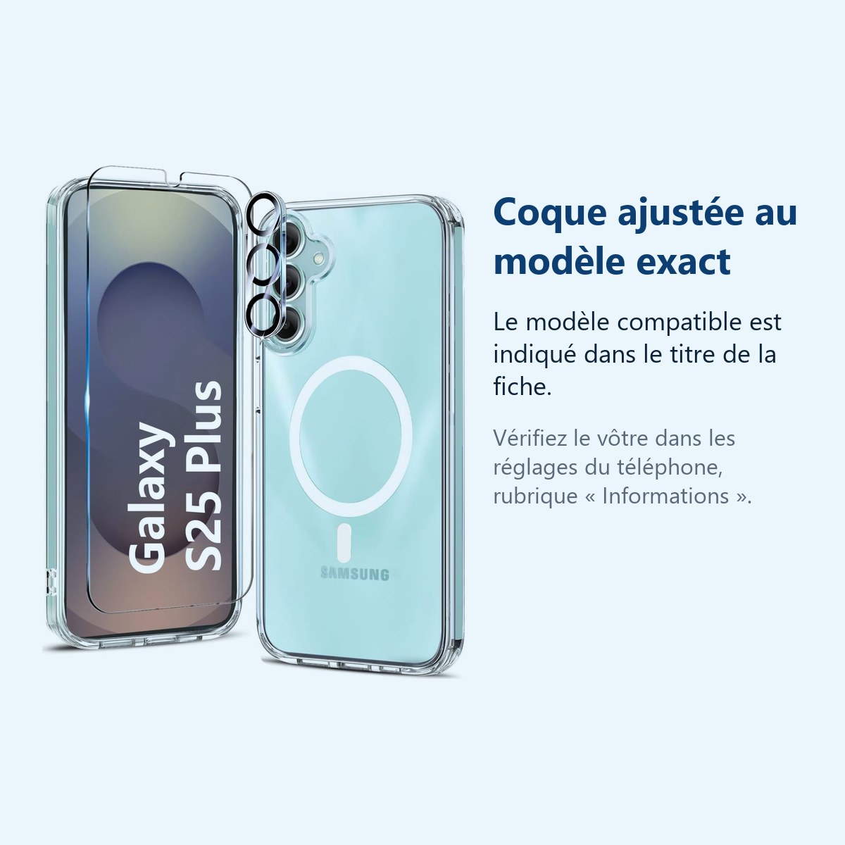 Accessoire ajusté au modèle exact – Coque Silicone Transparente Compatible Magsafe + Verre Trempes et Protection Camera Arrie