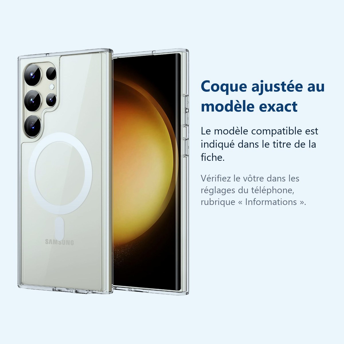 Accessoire ajusté au modèle exact – Coque Silicone Transparente Compatible Magsafe Pour Samsung Galaxy S23 Ultra