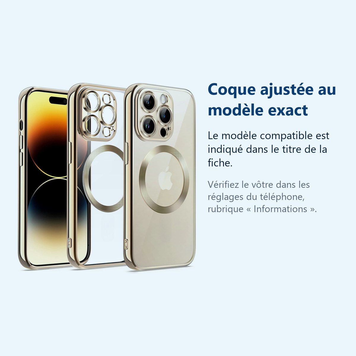 Accessoire ajusté au modèle exact – Coque Silicone Pour iPhone 14 Pro Max Couleur Or Compatible Magsafe