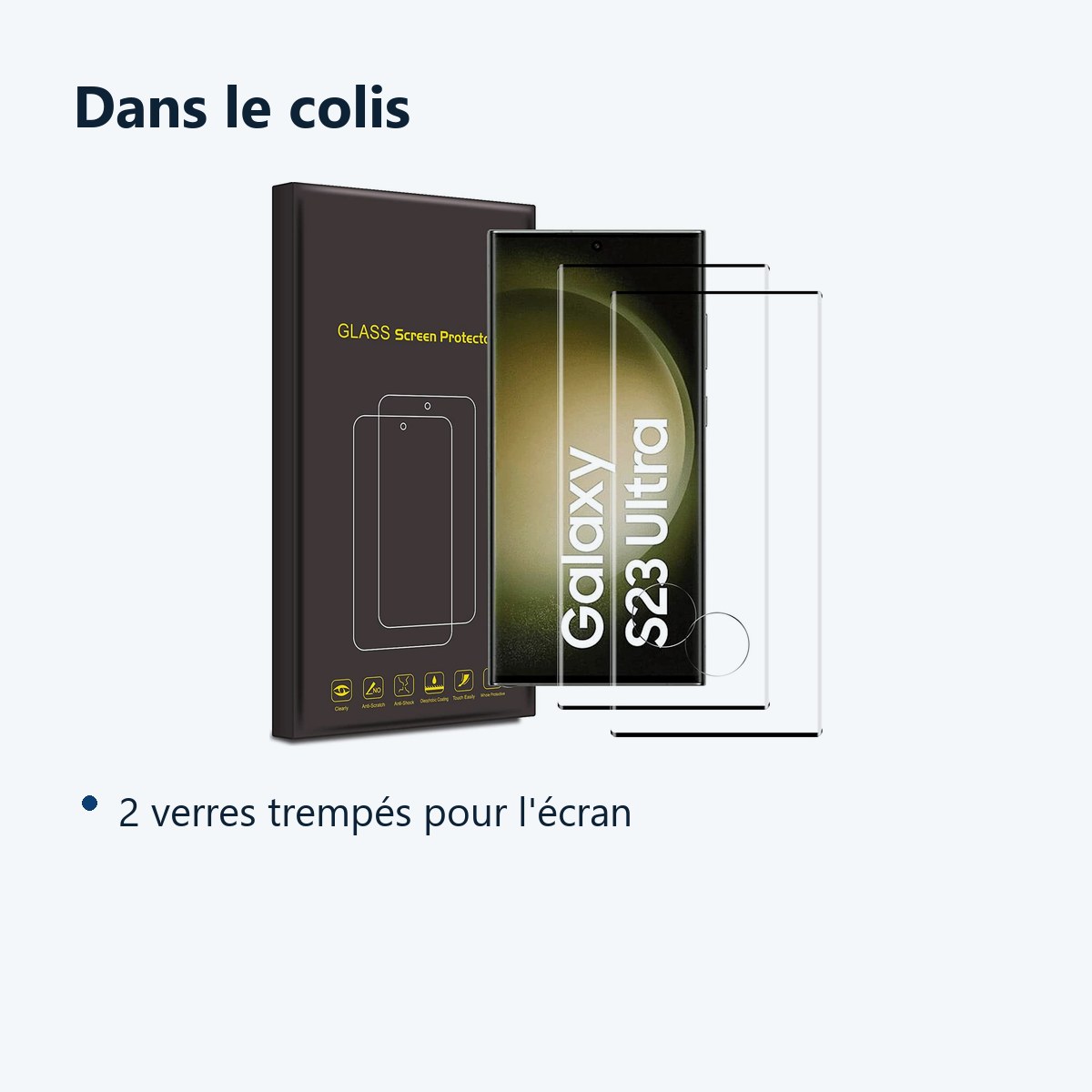Contenu du colis – Verres Trempes X2 Pour Samsung Galaxy S23 Ultra 5G