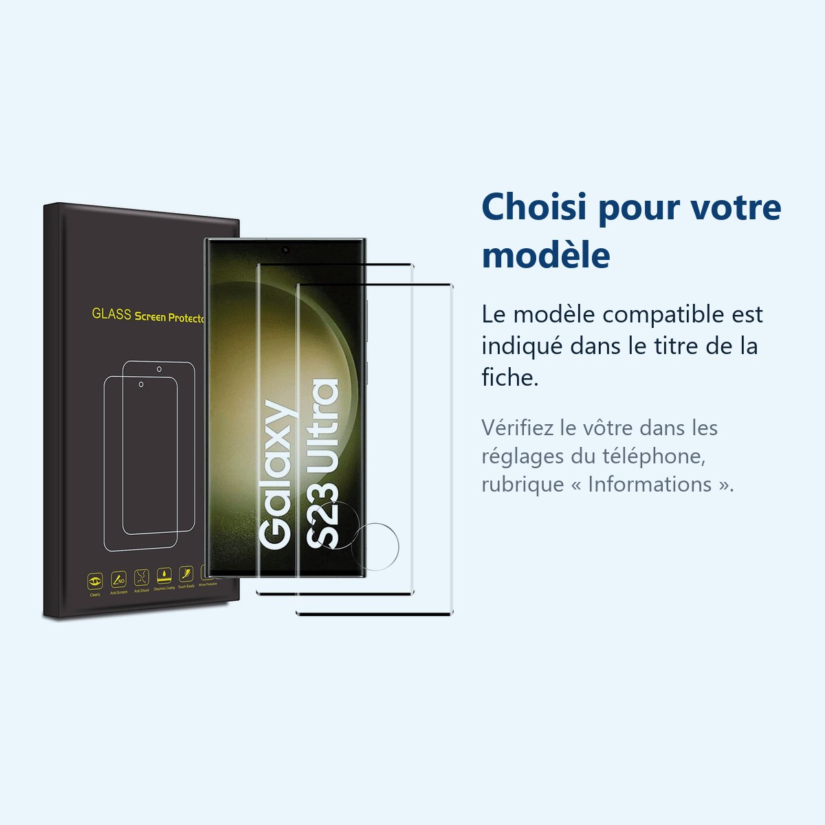 Accessoire ajusté au modèle exact – Verres Trempes X2 Pour Samsung Galaxy S23 Ultra 5G