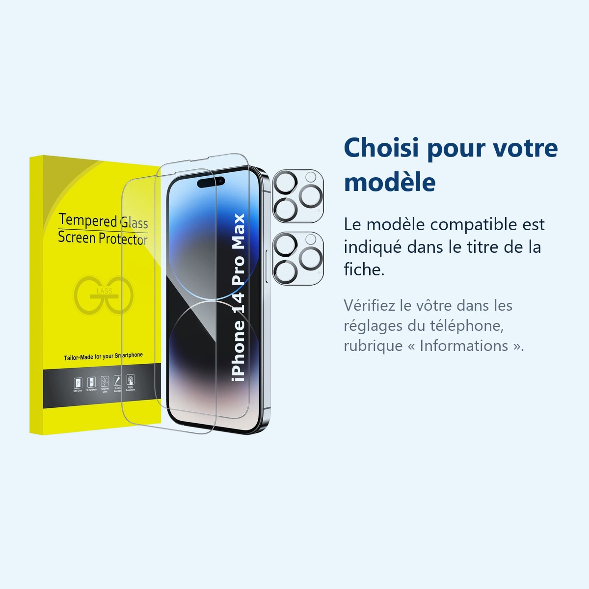 Accessoire ajusté au modèle exact – Verres Trempes et Protections Camera Arriere X2 Pour iPhone 14 Pro Max