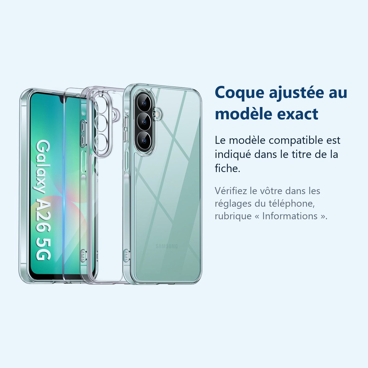Accessoire ajusté au modèle exact – Coque Silicone Transparente + Verre Trempe Pour Samsung Galaxy A26 5G
