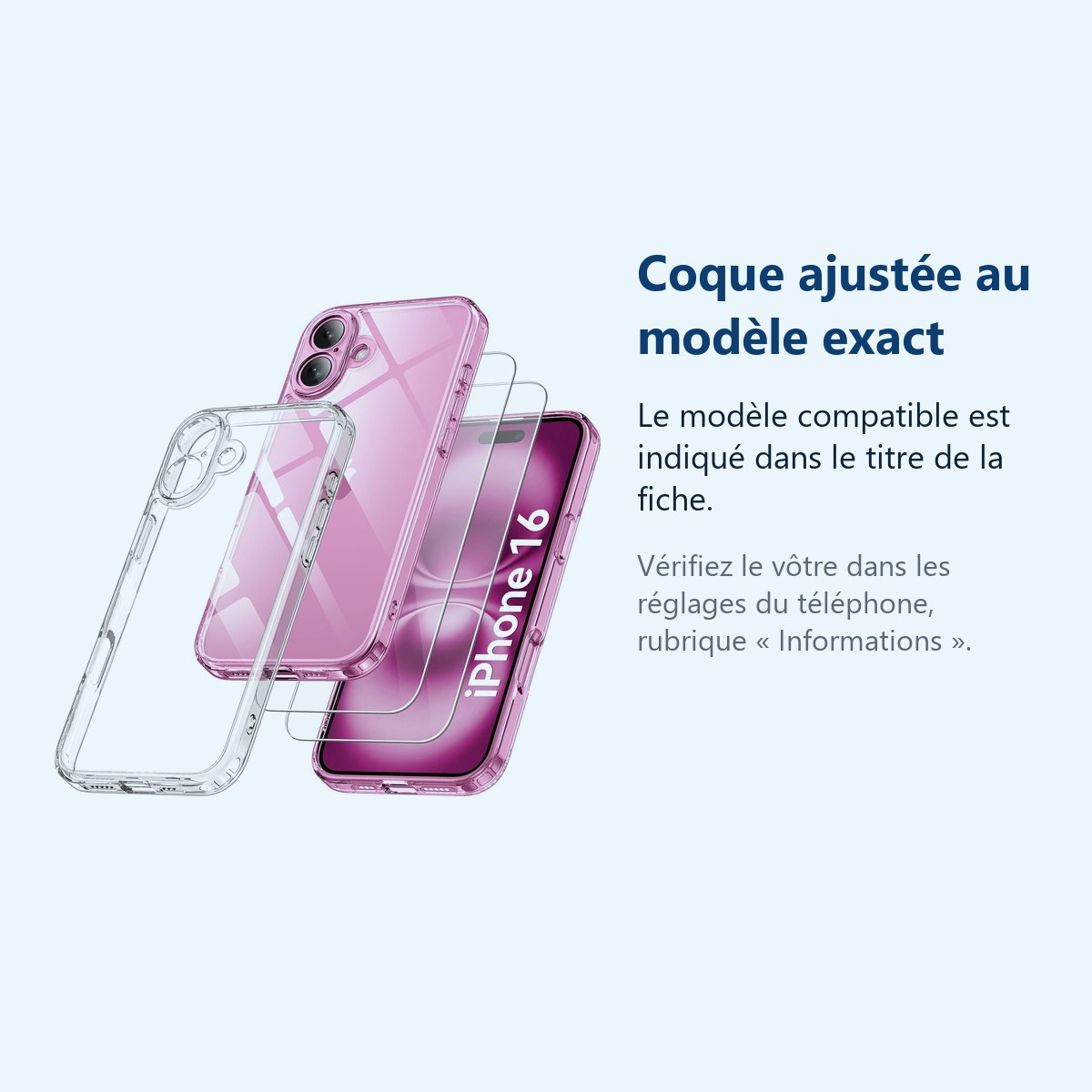 Accessoire ajusté au modèle exact – Coque Silicone Transparente Angles Renforces + 2 Verres Trempes Pour iPhone 16