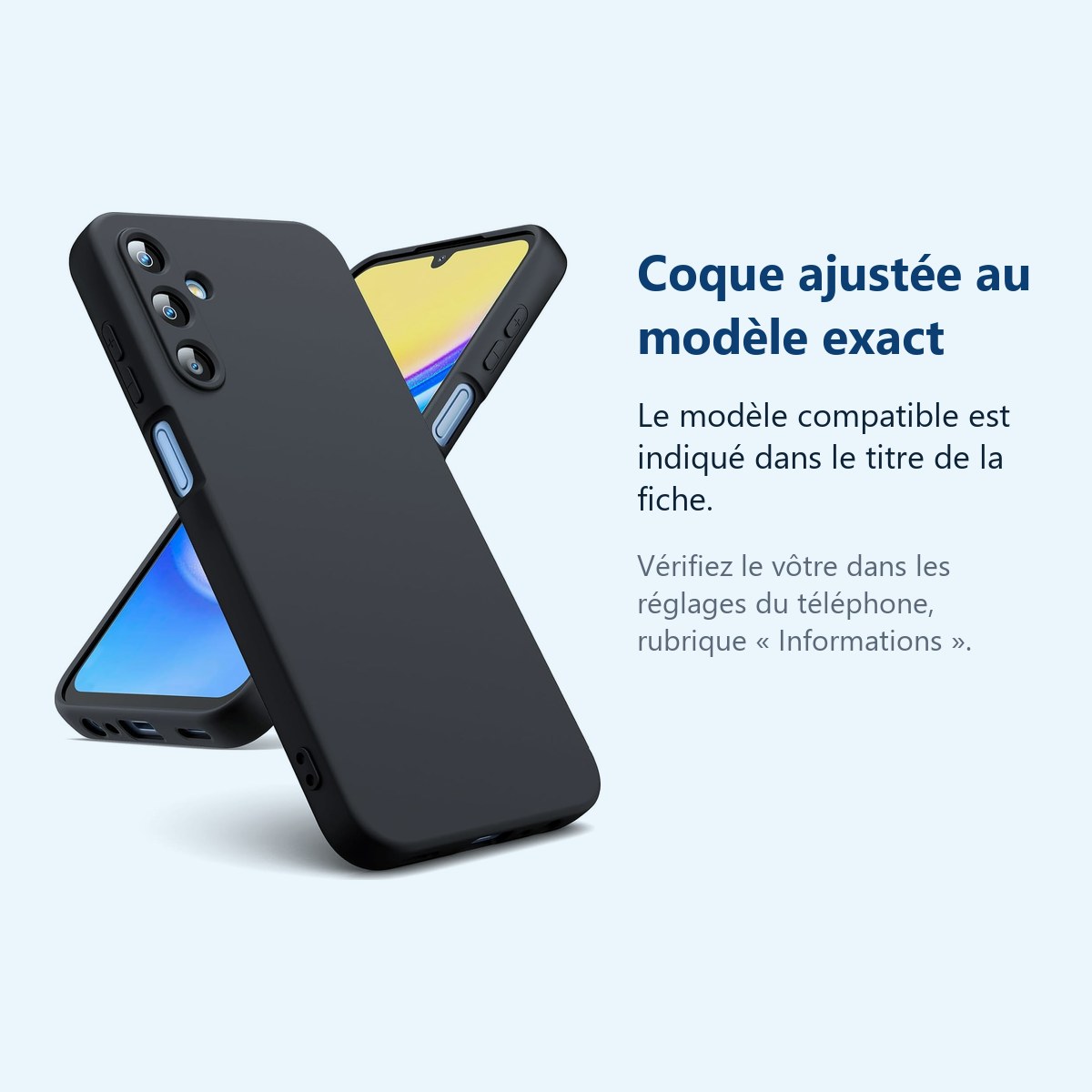Accessoire ajusté au modèle exact – Coque Pour Samsung Galaxy A15 Silicone Noir