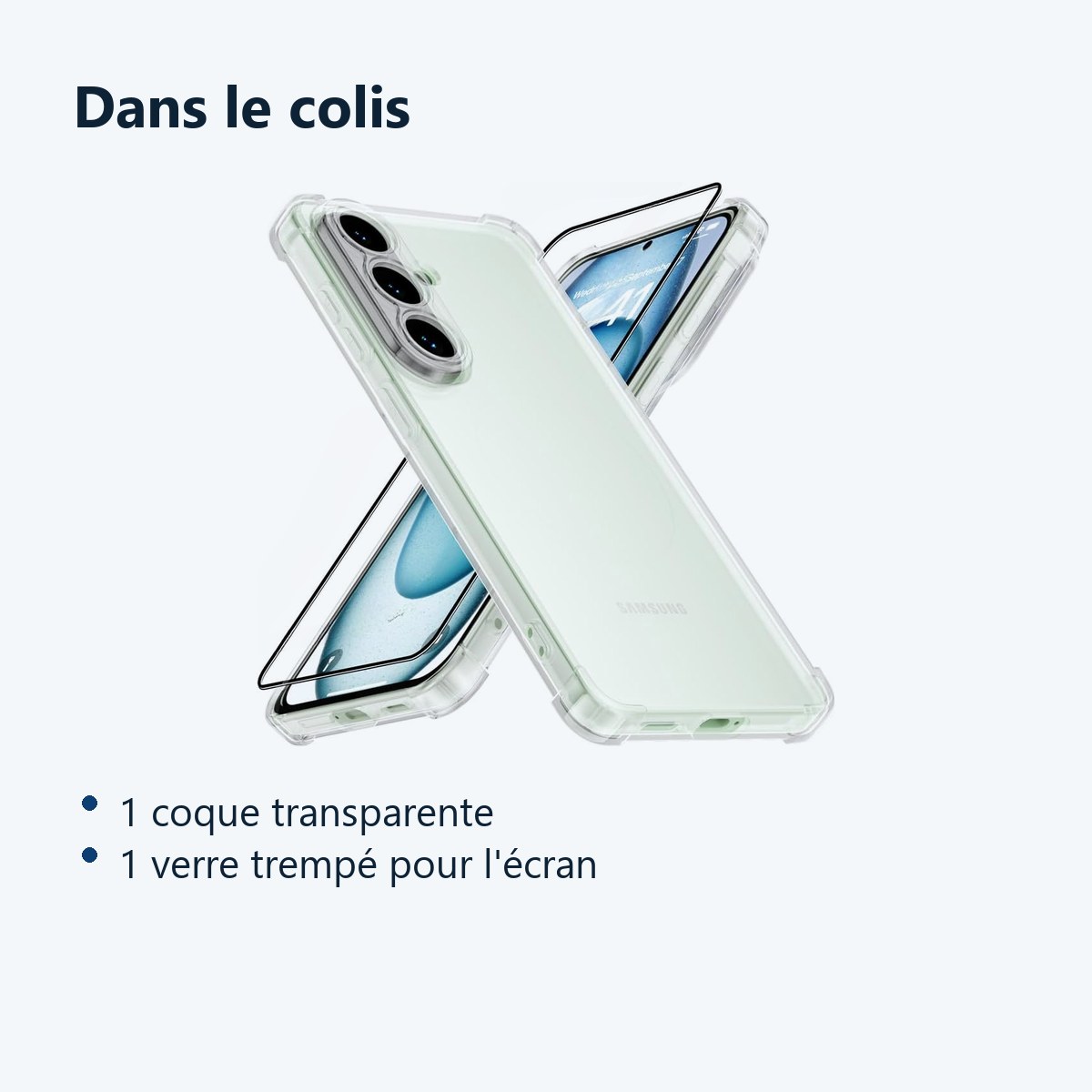 Contenu du colis – Coque Pour Samsung Galaxy S26 Silicone Transparente Angles Renforces + Verre Trempe