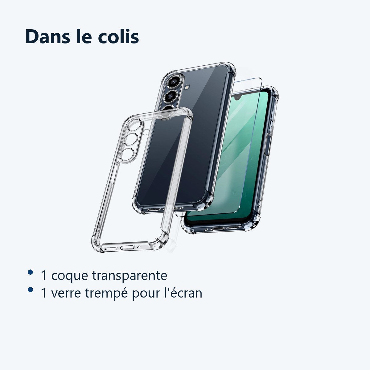 Contenu du colis – Coque Pour Samsung Galaxy A16 Silicone Transparente Angles Renforces + Verre Trempe
