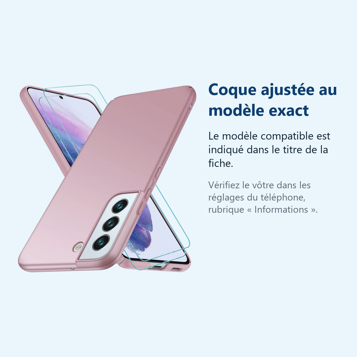Accessoire ajusté au modèle exact – Coque Silicone Rose + 2 Verres Trempes Pour Samsung Galaxy S22 5G