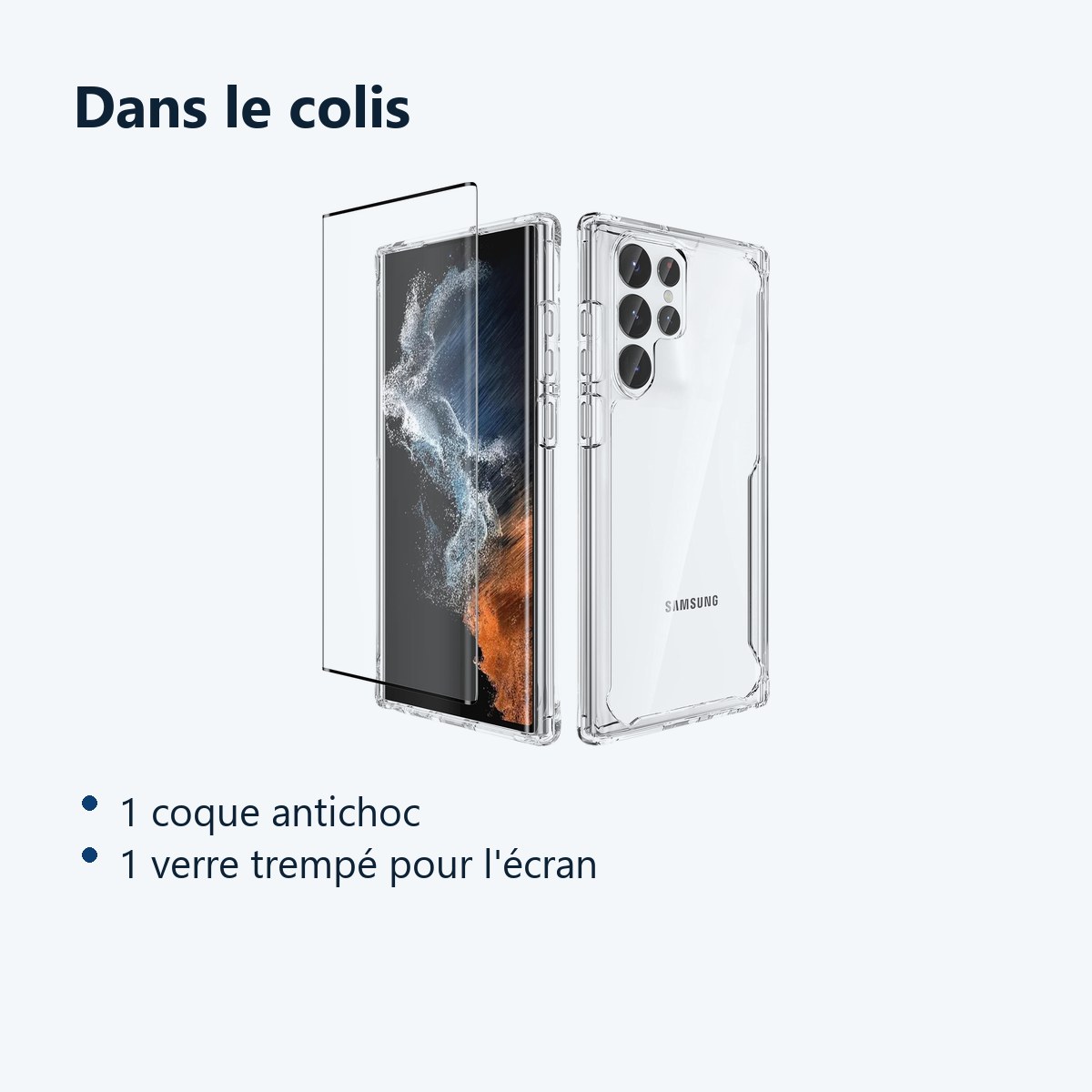 Contenu du colis – Coque antichoc pour Samsung Galaxy S22 Ultra (6,8 pouces) et Verre Trempé Film Protection Ecran
