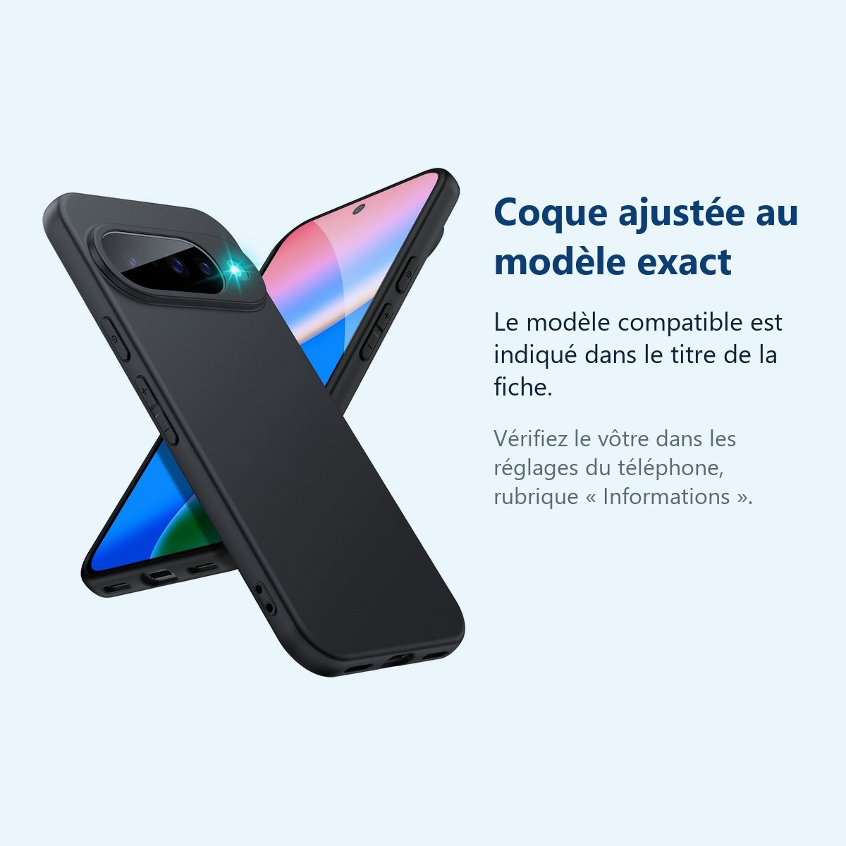 Accessoire ajusté au modèle exact – Coque Silicone Noir Pour Google Pixel 10