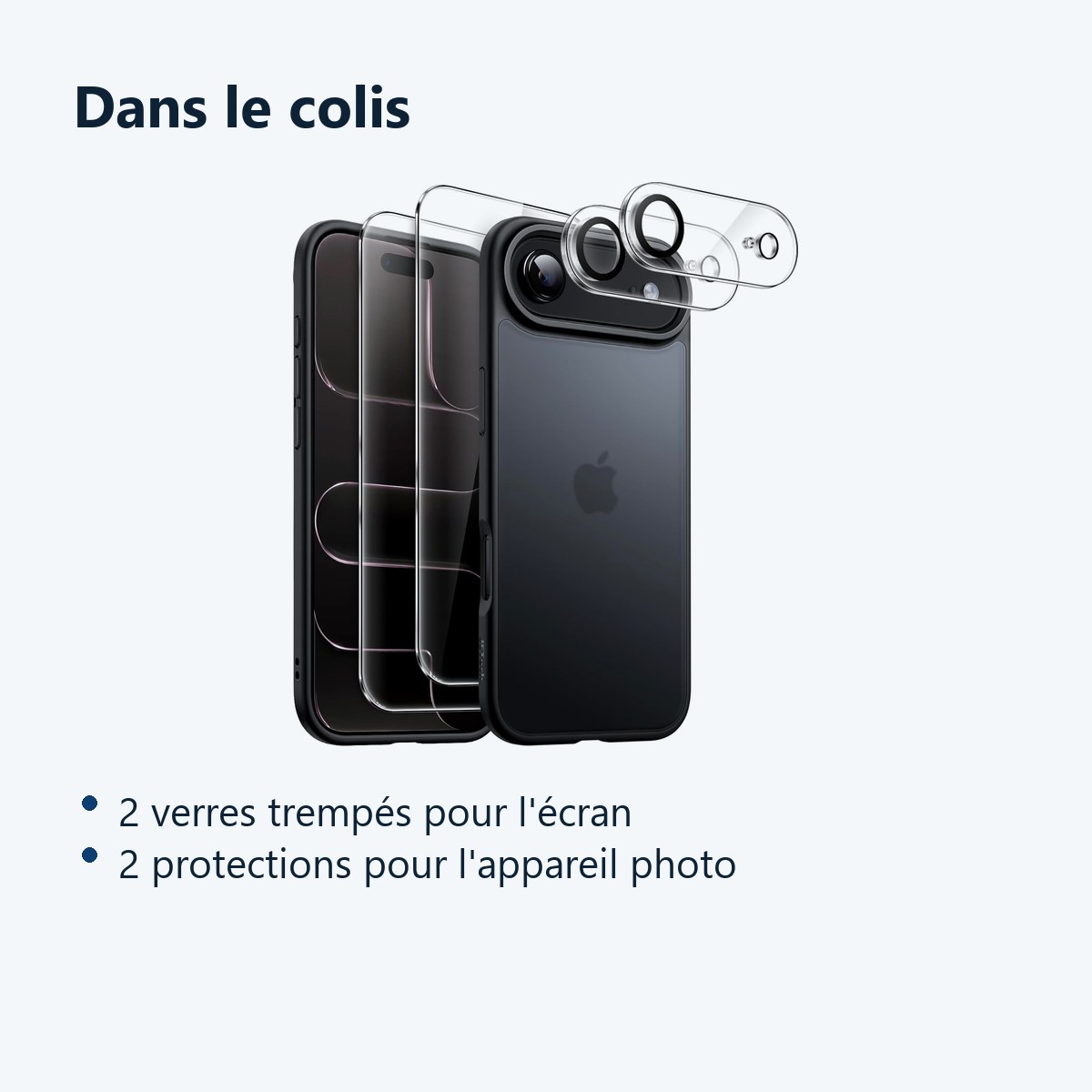 Contenu du colis – Verres Trempes et Protections Camera Arriere Transparent X2 Pour iPhone 17 Air