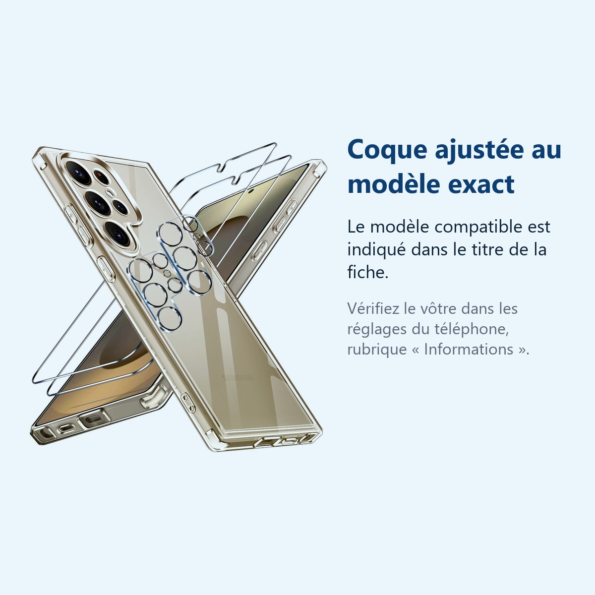 Accessoire ajusté au modèle exact – Coque Silicone Transparente + Verres Trempes et Protections Camera Arriere Transparent X2