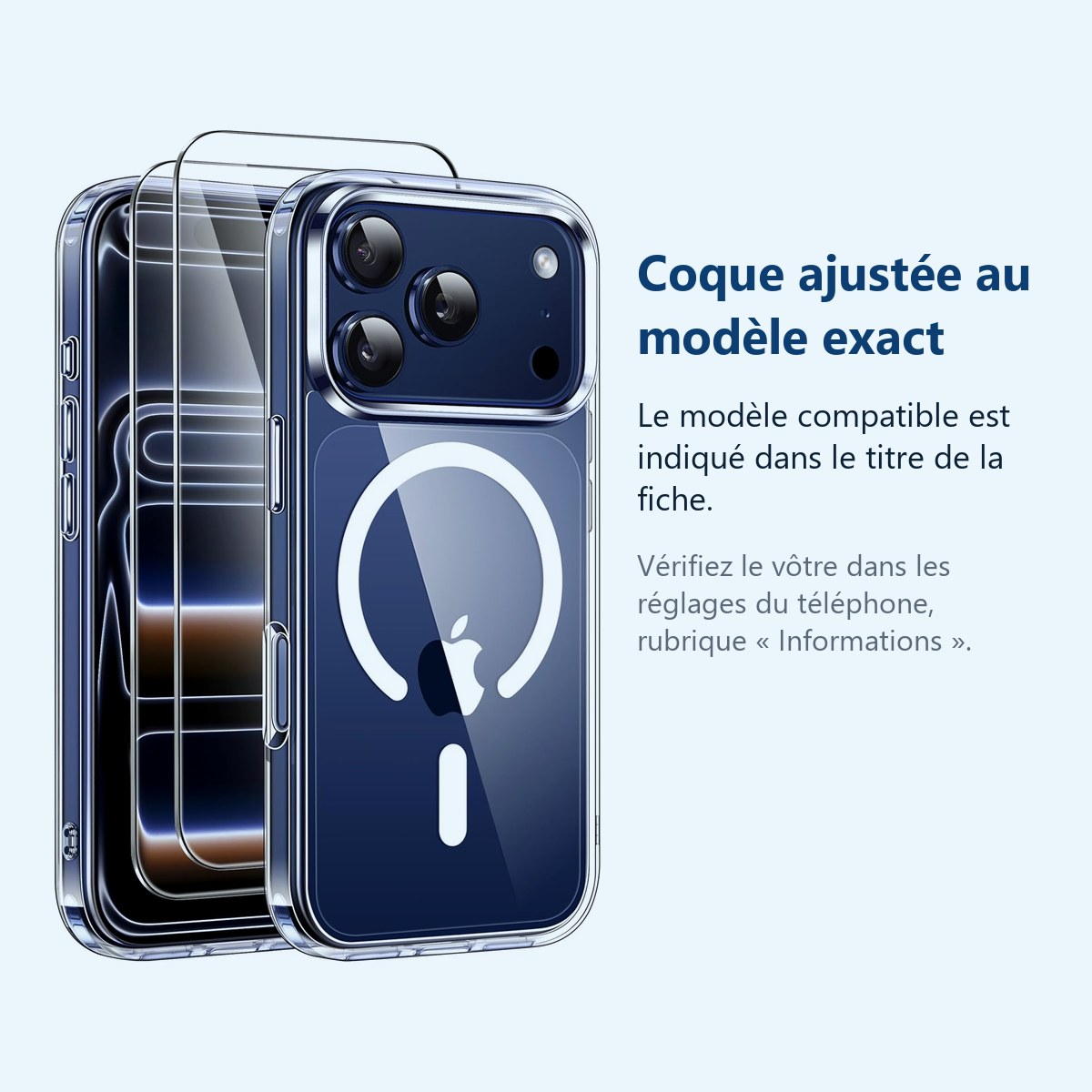 Accessoire ajusté au modèle exact – Coque Silicone Transparente Compatible Magsafe + 2 Verres Trempes Pour iPhone 17 Pro Max