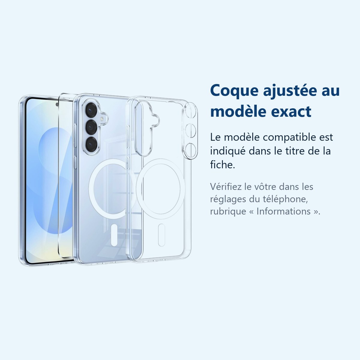 Accessoire ajusté au modèle exact – Coque Silicone Transparente Compatible Magsafe + Verre Trempes et Protection Camera Arrie