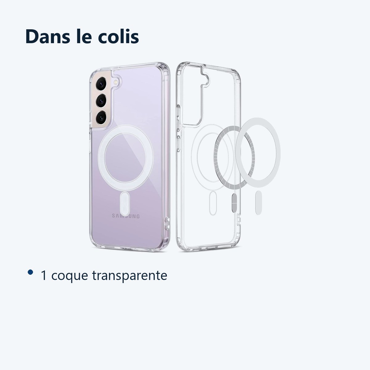 Contenu du colis – Coque Silicone Transparente Compatible Magsafe Pour Samsung Galaxy S22 Plus