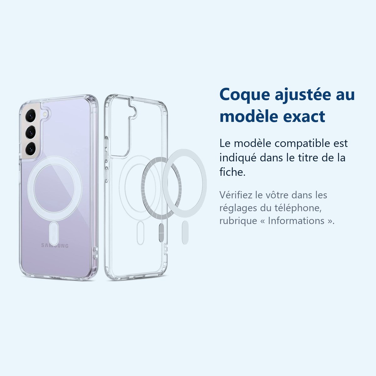 Accessoire ajusté au modèle exact – Coque Silicone Transparente Compatible Magsafe Pour Samsung Galaxy S22 Plus