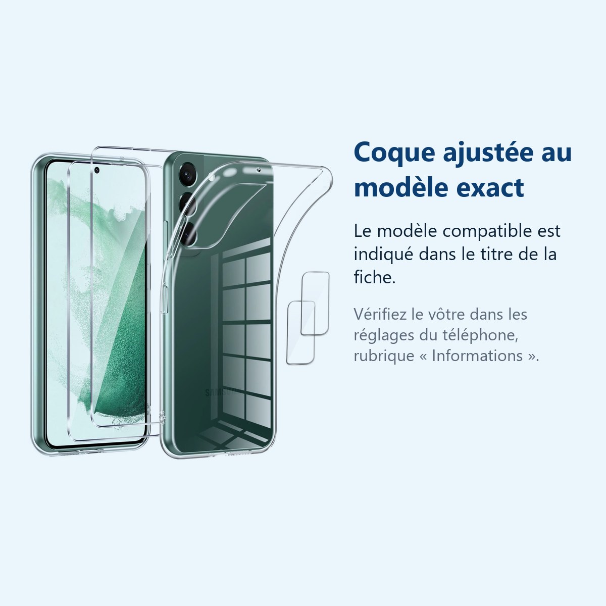 Accessoire ajusté au modèle exact – Coque Silicone Transparente + Verres Trempes et Protections Camera Arriere Transparent X2