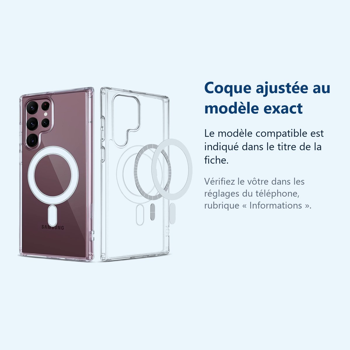Accessoire ajusté au modèle exact – Coque Silicone Transparente Compatible Magsafe Pour Samsung Galaxy S22 Ultra