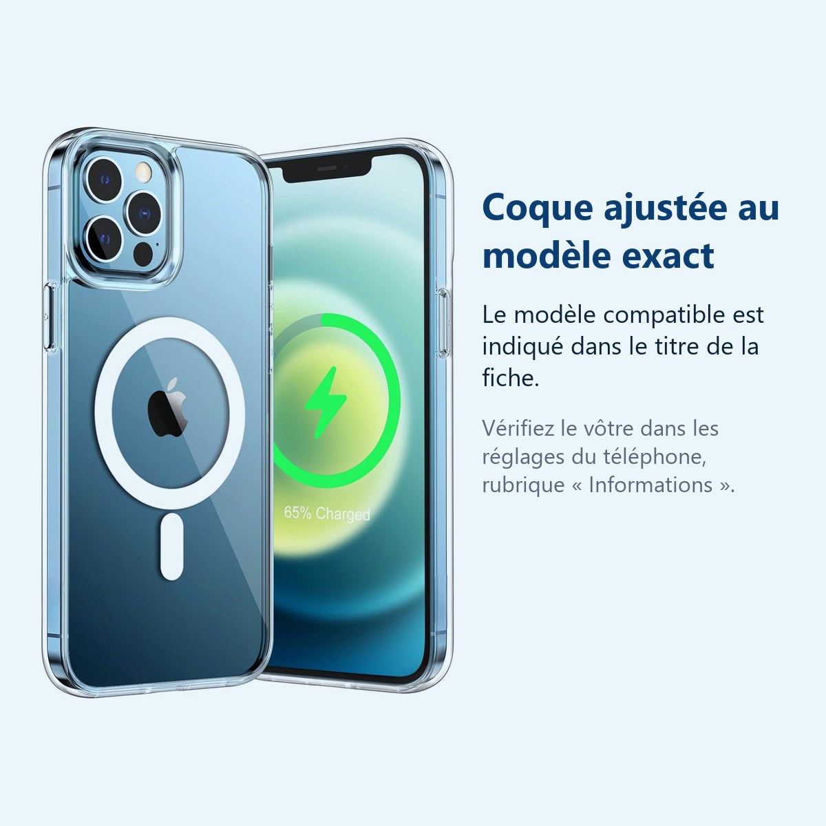 Accessoire ajusté au modèle exact – Coque Silicone Transparente Compatible Magsafe Pour iPhone 12 Pro Max