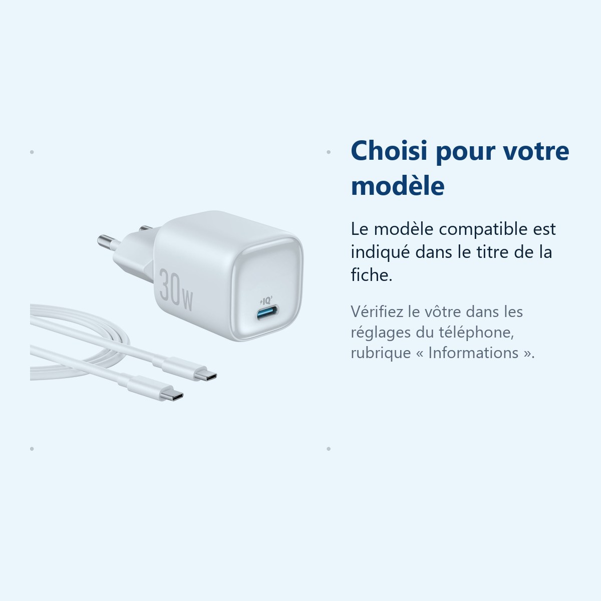 Accessoire ajusté au modèle exact – Chargeur Blanc Rapide 30W + Cable USB C pour Samsung S25 / S25 Plus / S25 Ultra / S24 FE
