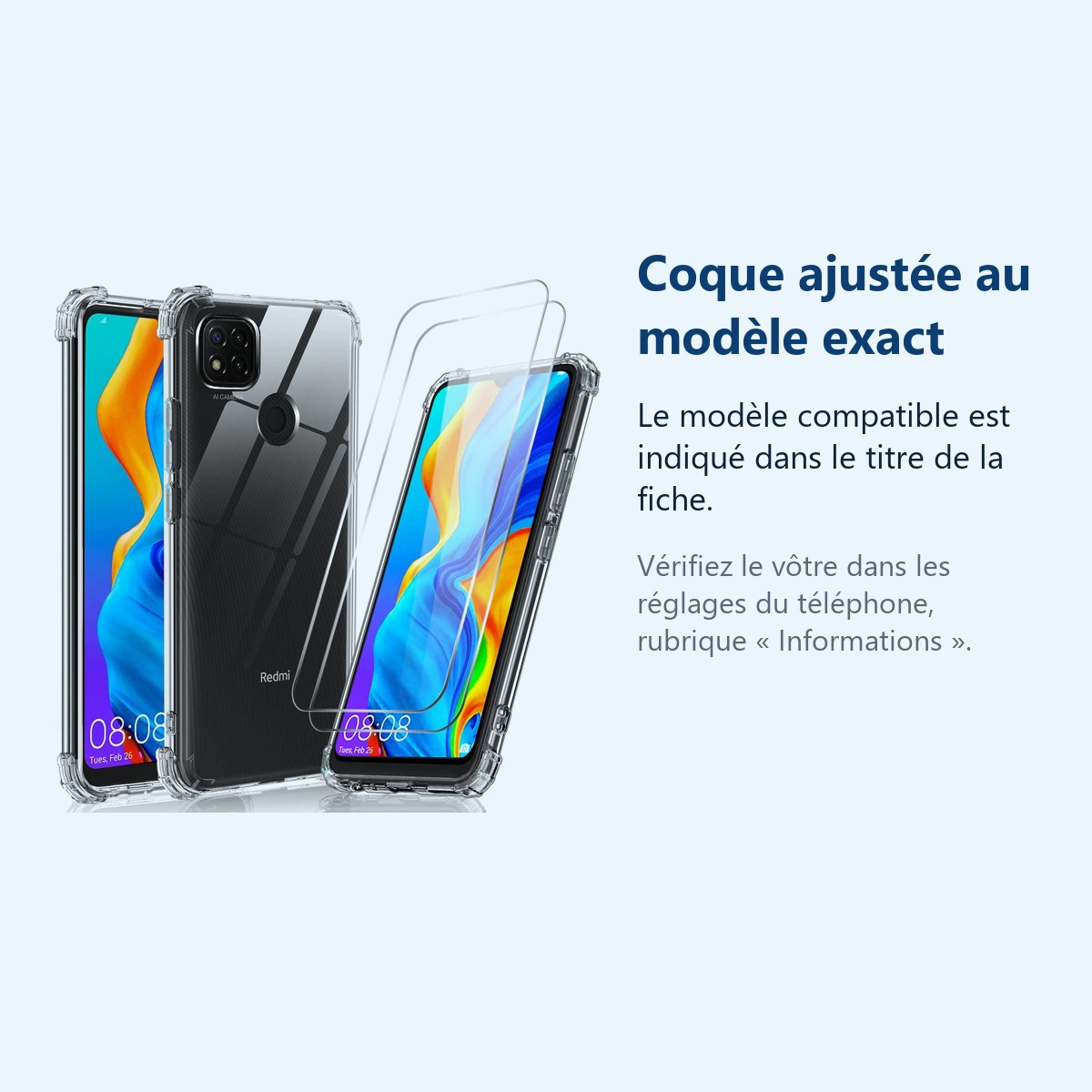 Accessoire ajusté au modèle exact – Coque Silicone Transparente Angles Renforces + 2 Verres Trempes Pour Xiaomi Redmi 9C / 9C