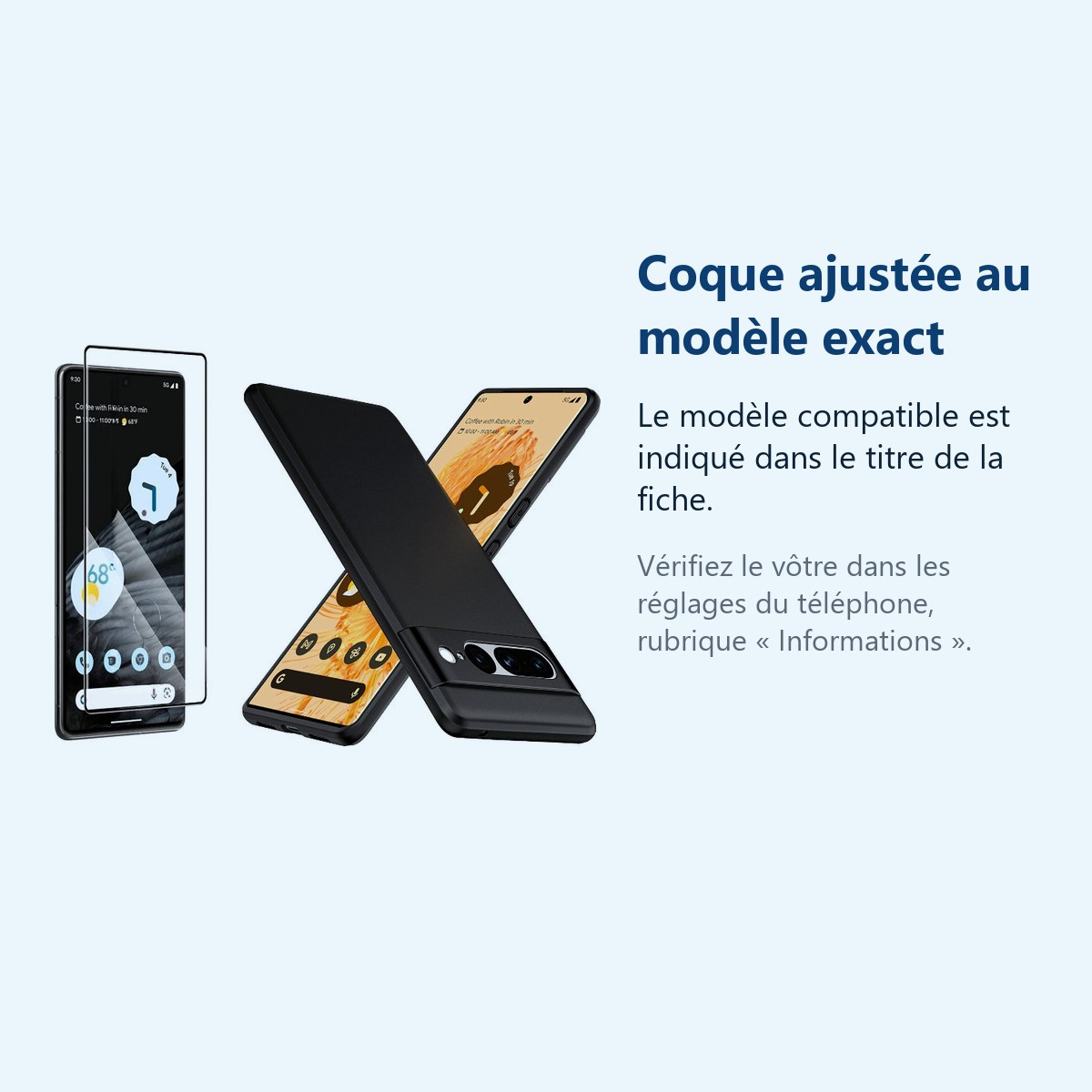 Accessoire ajusté au modèle exact – Coque Silicone Noire + Vitre Protection Ecran Pour Google Pixel 7 Pro 5G