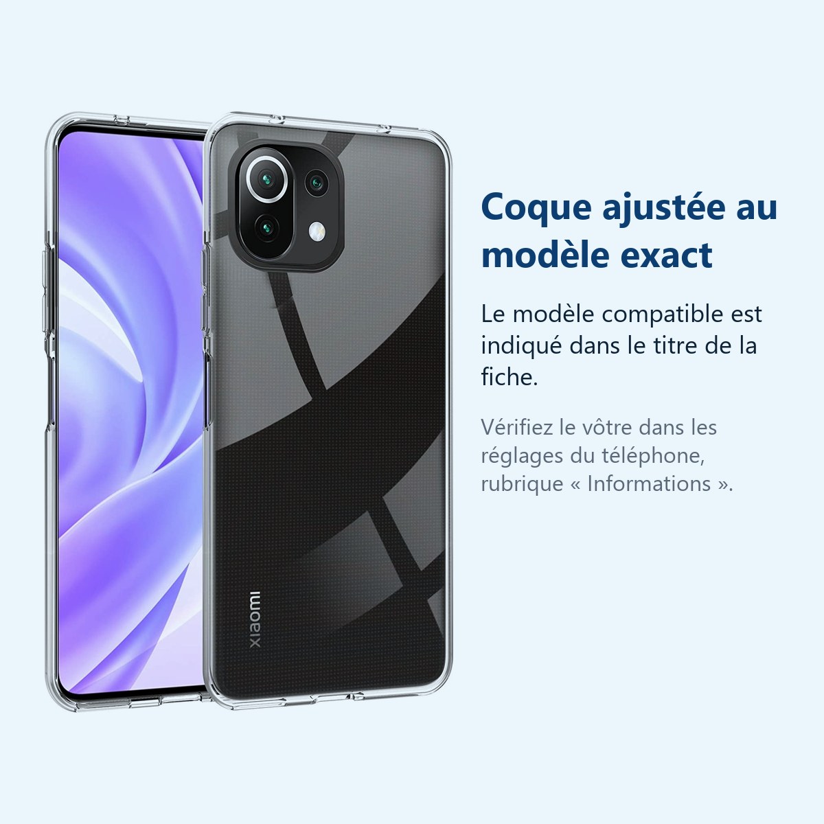 Accessoire ajusté au modèle exact – Coque Silicone Transparente Pour Xiaomi Mi 11 Lite