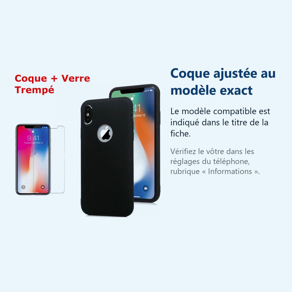 Accessoire ajusté au modèle exact – Coque Souple Silicone Pour iPhone XR Noir + Verre Trempé Anti chocs et Rayures Vitre de P