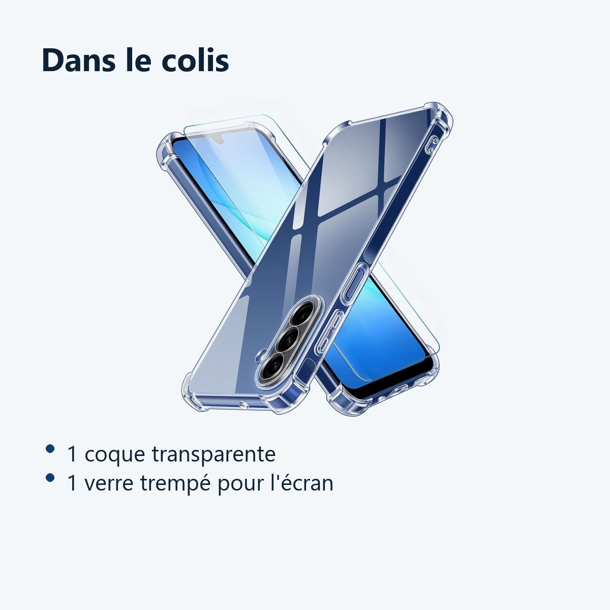 Contenu du colis – Coque Pour Samsung Galaxy A17 Silicone Transparente Angles Renforces + Verre Trempe