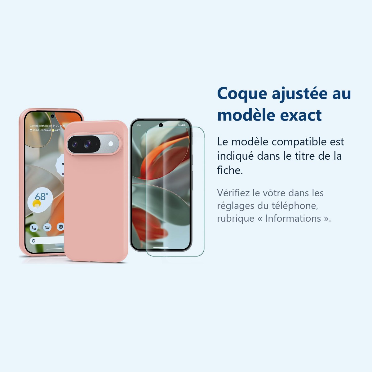 Accessoire ajusté au modèle exact – Coque Silicone Rose + Verre Trempe Pour Google Pixel 9 / 9 Pro