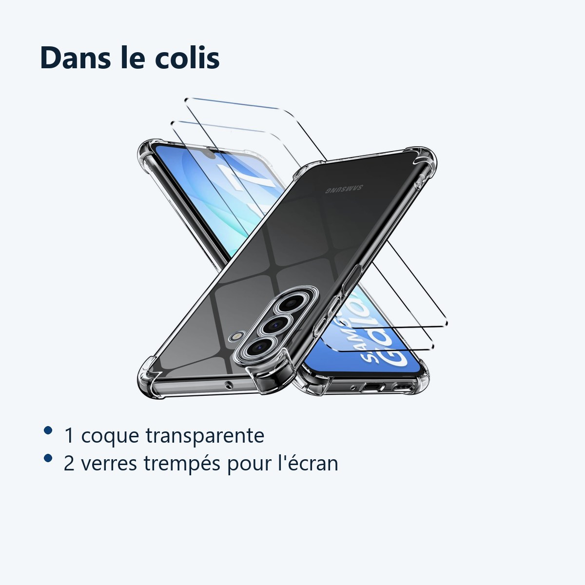 Contenu du colis – Coque Pour Samsung Galaxy A17 Silicone Transparente Angles Renforces + 2 Verres Trempes
